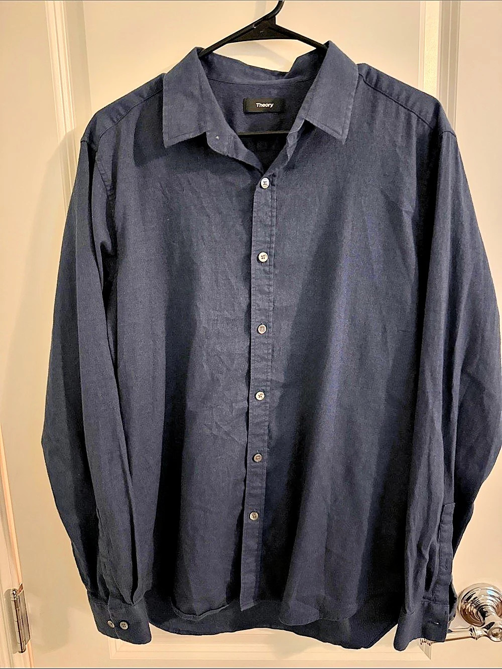 Theory Zack Long Sleeve Button-Down Shirt Cotton Button Down Shirt in Blue XL